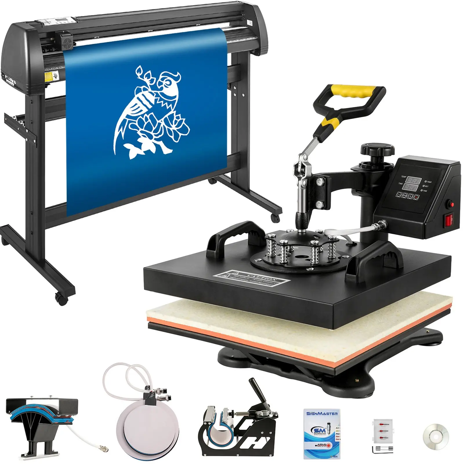 5 in1 Heat Press 15" x 15" Vinyl Cutter Plotter 53" USB Port Sticker Print DIY