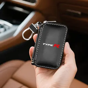 Leather Square Zip Key Pouch, Two Colors, Durable Hook, Portable Scratch-Resistant, for Honda Civic Type R, Integra, Nsx, Cr-V, Si, Cr-Z