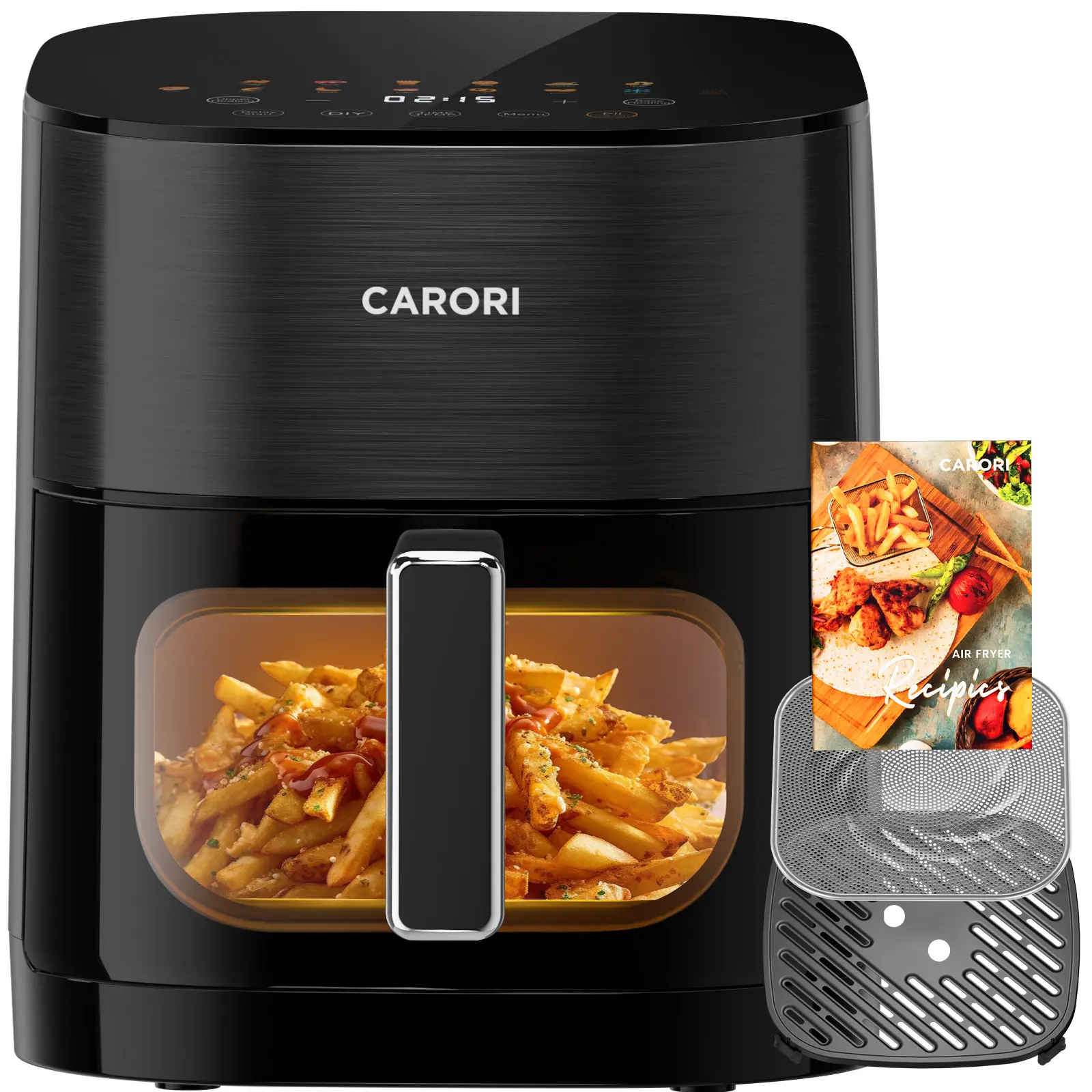 CARORI 6-Qt Multifunctional Cooker Air Fryer - 14-in-1 Kitchen Household Appliances, 360° Air Fry with No-Flipping Dual Heating, Viewing Window, 1700W Fast Even Cooking, Dishwasher Safe for US Square Kitchens