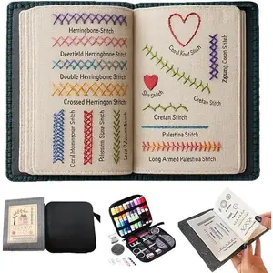 Embroidery  Book Kit DIY,  in  Sewing kit,  Scenario Sampler for Beginners, Embroidery Practice  with 106 Stitches Sewing Set, Portable   Book
