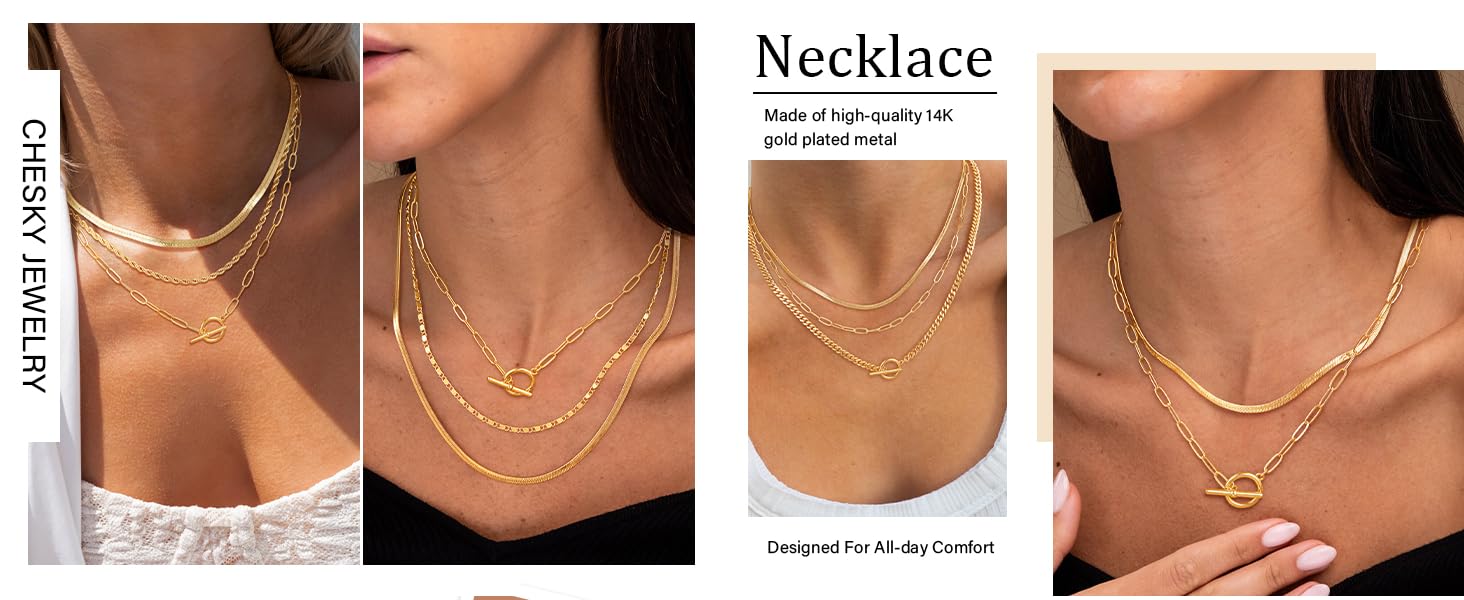 Layered Toggle Necklaces for Women: Dainty Link Chain Necklaces Paperclip Cuban Rope Adjustable Choker T-Bar Toggle Clasp Chunky Necklace For Valentine's Day gifts Trendy Jewelry
