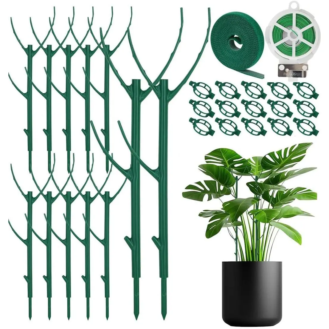 12 Pack Stackable Monstera  Support, Upgrade Pothos  Climber Support Indoor  Stakes with 12 Clips and  Ties  Poles for Vine  Stem Stabilization