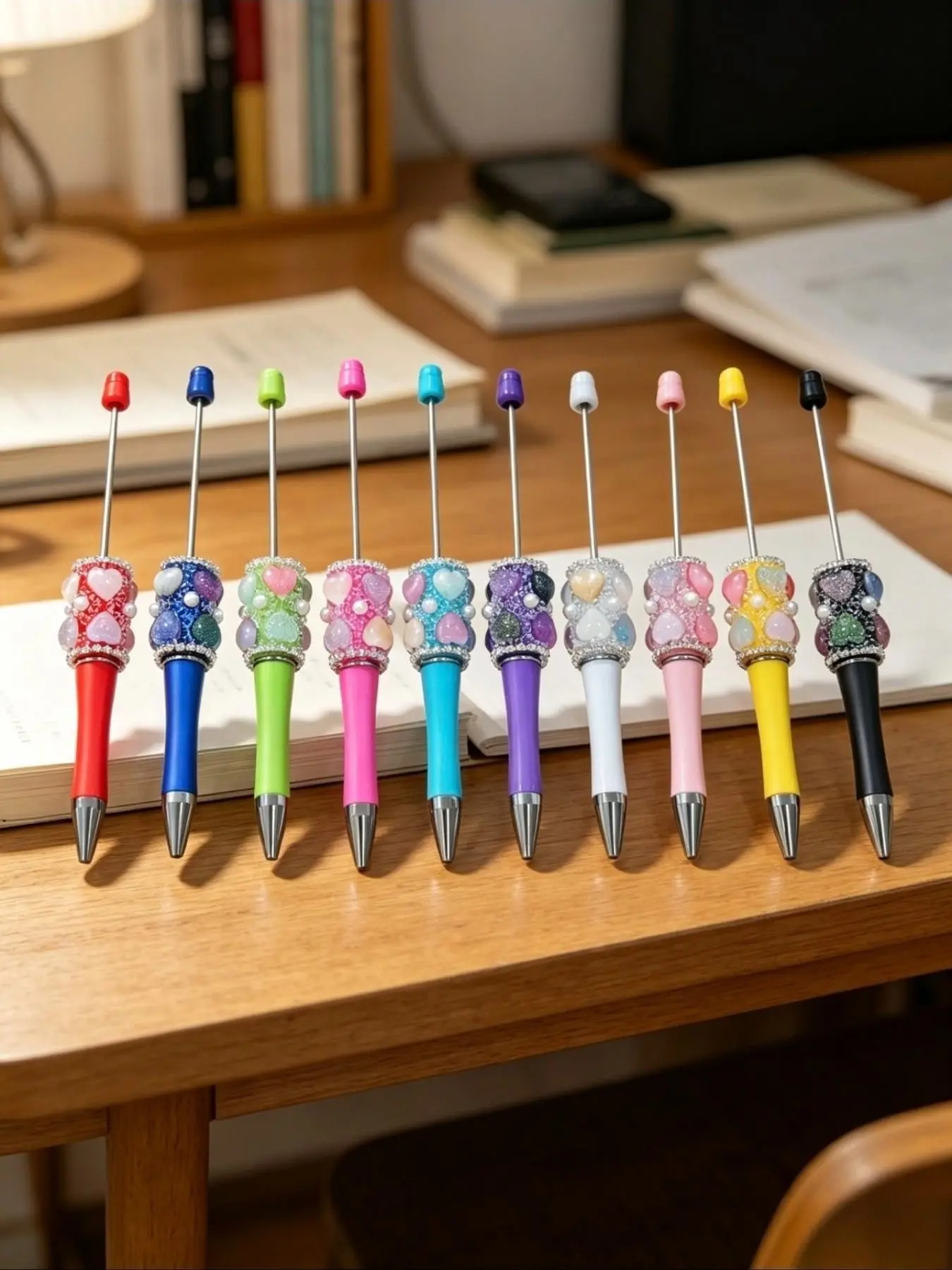20-Piece Cute Starry Heart Beaded Pens Set, Includes 10 Extended Rods, Perfect for DIY Jewelry Making, Ideal Gift for Girls, Students, Office Use