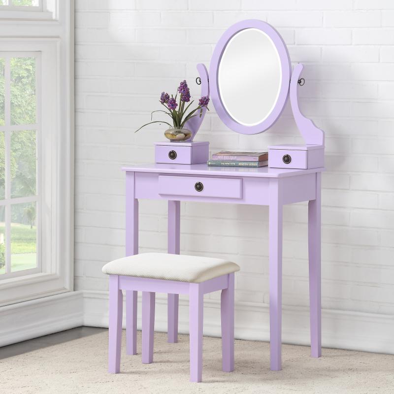 Moniys Wood Moniya Makeup Vanity Table and Stool Set, Gold,Blue,Pink,Purple Furniture Frame