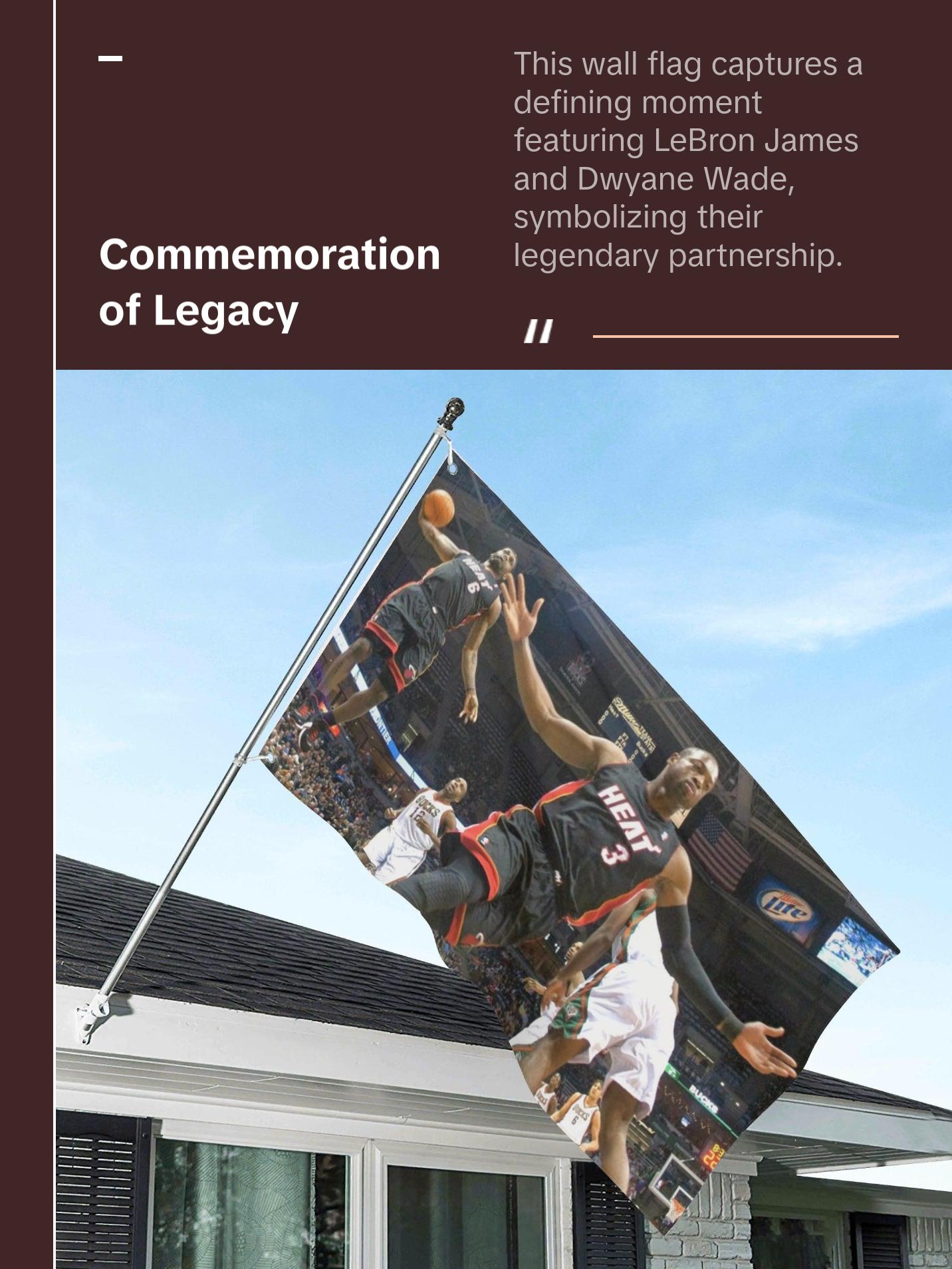 LeBron James & Dwyane Wade 2010 Iconic Moment Wall Flag - Celebrate Sports History with Teamwork Excellence and Collaboration Tribute Decor Tapestry Bedroom Dorm Wall