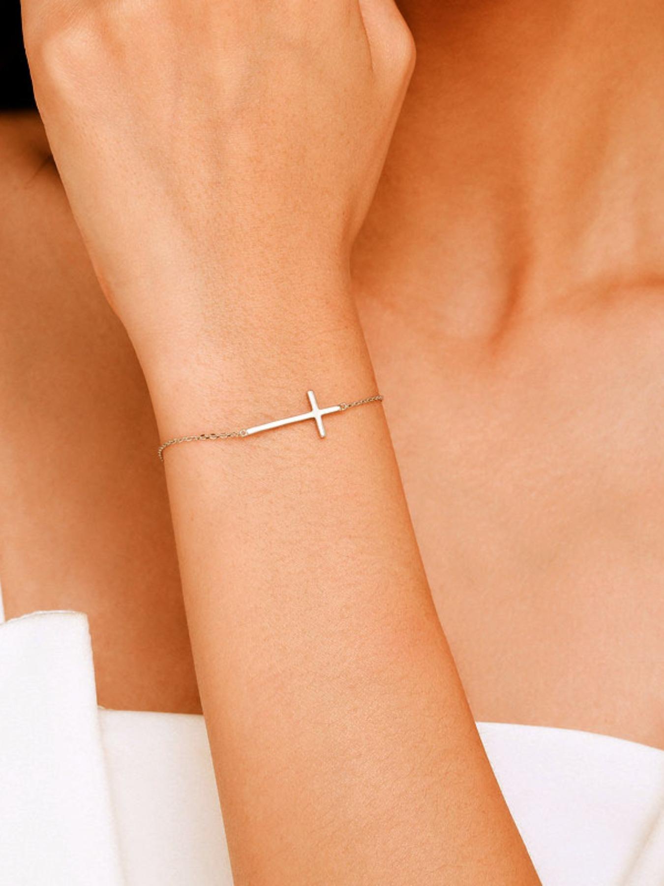 925 Sterling Silver Simple Cross Decor Bracelet, Fashionable Jewelry for Women & Girls, Trendy All-match & Exquisite Jewelry for Birthday Gift