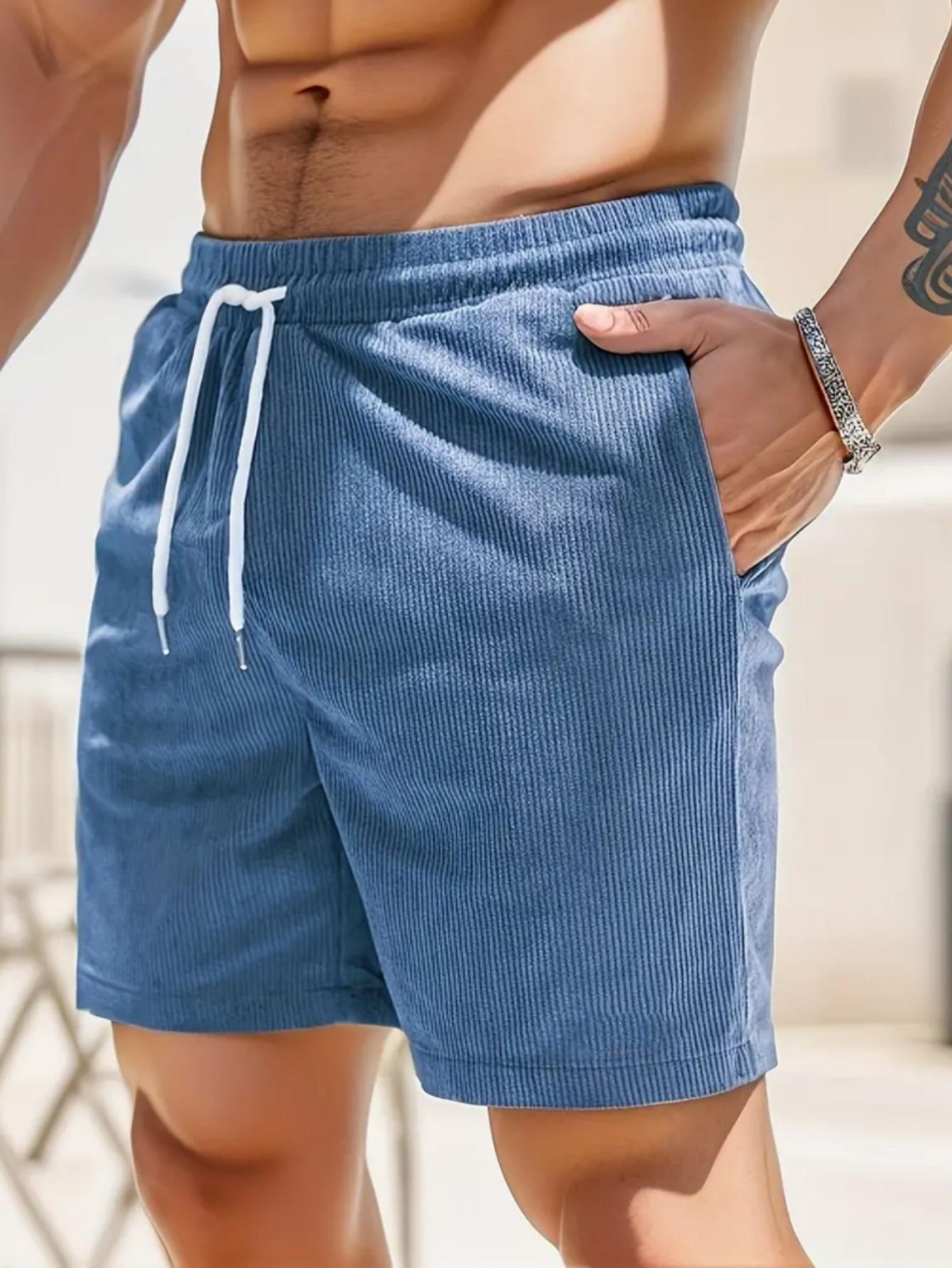 Men's Vintage Corduroy Drawstring Shorts, Summer Casual Elastic Waist Loose Fit Shorts with Side Pockets, Soft Breathable Daily Wear Shorts for Walking, Vacation, Streetwear, Men's 2026 New Arrival Fashion