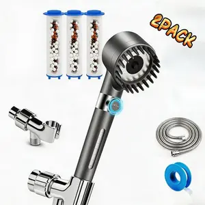 Powerful Ionic Filtered Handheld Shower Head 3 Spray Modes 3 Filters 1 Hoses ON/OFF Switch High Pressure for Hard Water Cleaning chlorine remove massage function classic stainless steel flow brush bathing pet purified high-pressure