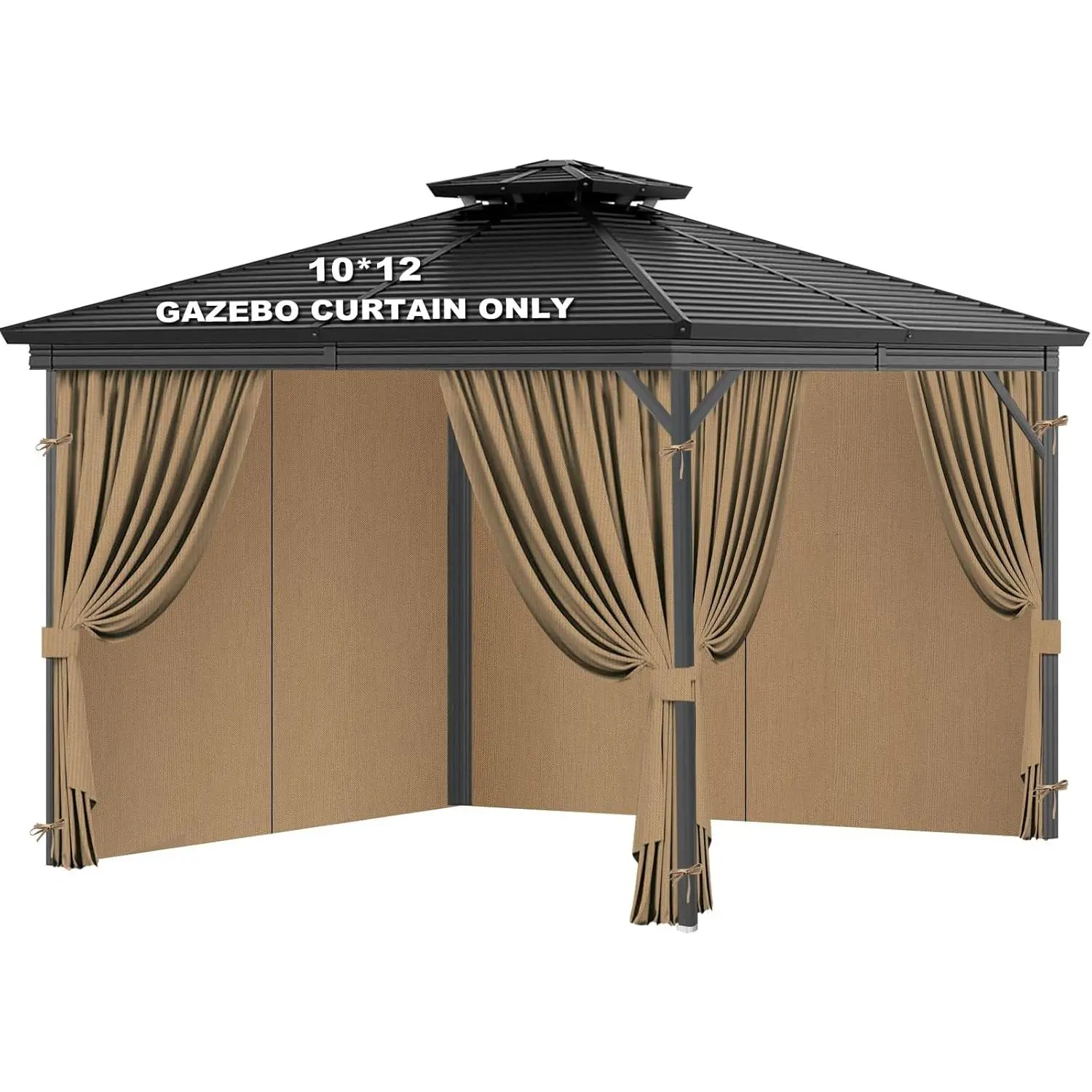Universal Replacement Privacy Curtains for Gazebos, 10x12 ft Outdoor Waterproof, 4-Piece Four-Sided Side Walls with Zippers (Curtains Only, Khaki)