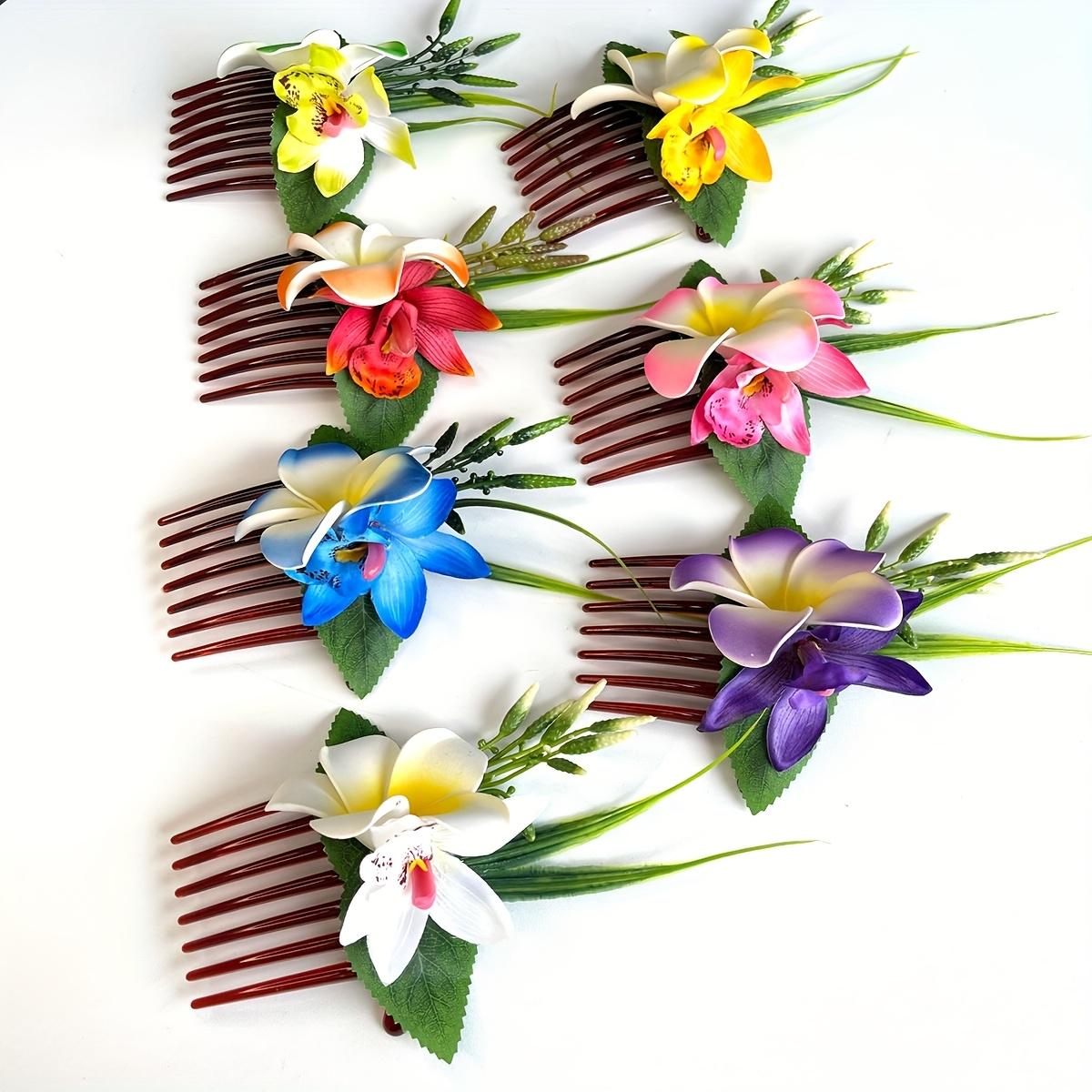 Hawaiian Foam Artificial Flower Side Comb, Faux Orchid Hair Comb for Bridal Wedding, Hawaiian Beach Tropical Wedding Party Decoration