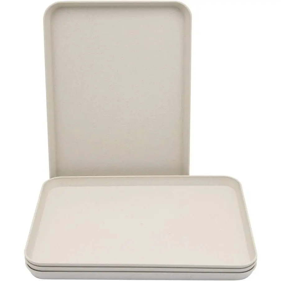 4 count 4Colors Large Wheat Straw Tray Set, Unbreakable Lightweight Dinner Dishes for Restaurant, Microwave Dishwasher Safe Tray, Pefect for Kitchen Hotel, School Lunch and Cafeteria Trays. (4Beige Tray)
