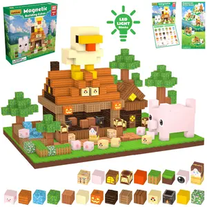 My Magnetic World Wooden Chicken Building Blocks, 100/200pcs, Farm Series, STEM Montessori Sensory Toy, some blocks light up, suitable for boys and girls, Christmas gift, boyfriend gift, outdoor fun magnetic building blocks.