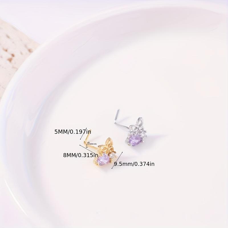6PCS Nose Stud L Shaped Nose Rings Stud For Women Nose Screw Nose Piercing Stud Flower Heart Nostril Jewelry