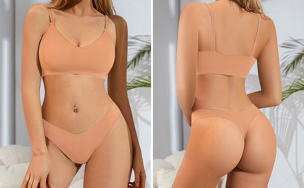 Bra and Panty Sets for Women Seamless Bralettes Lingerie Sexy Sets Comfortable Sports V Neck Bras Panty Thongs Sets