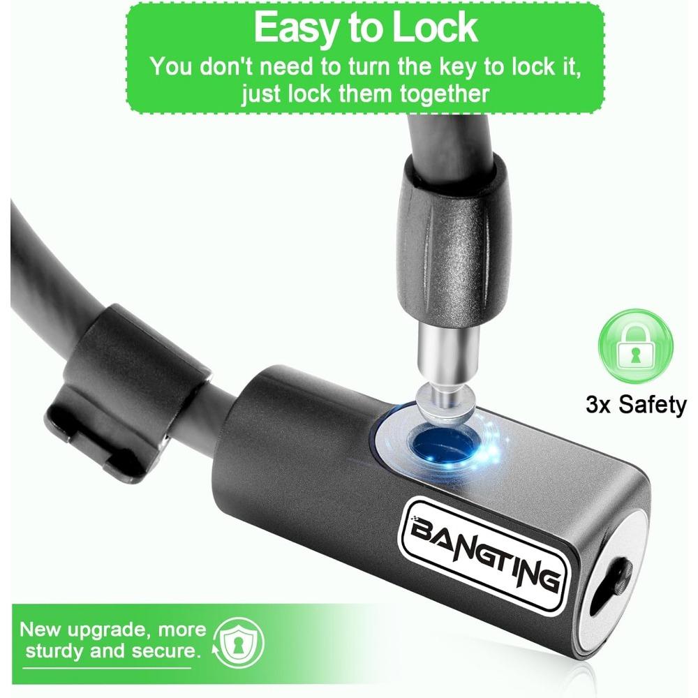 THE WELL KEPT 4 Feet Electric Scooter Bike Lock with Mounting Bracket & 2 Keys-12mm Thick Heavy Duty Keyed Cable Lock, Anti Theft Weatherproof For E-Scooter,Bicycle,Kids Bike,Ebike,Scooter,Stroller