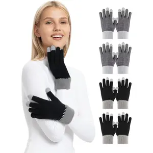 Winter Gloves for Women 4 Pairs Touch Screen Warm Lining Stretchy Thermal Knitted Gloves for Cold Weather