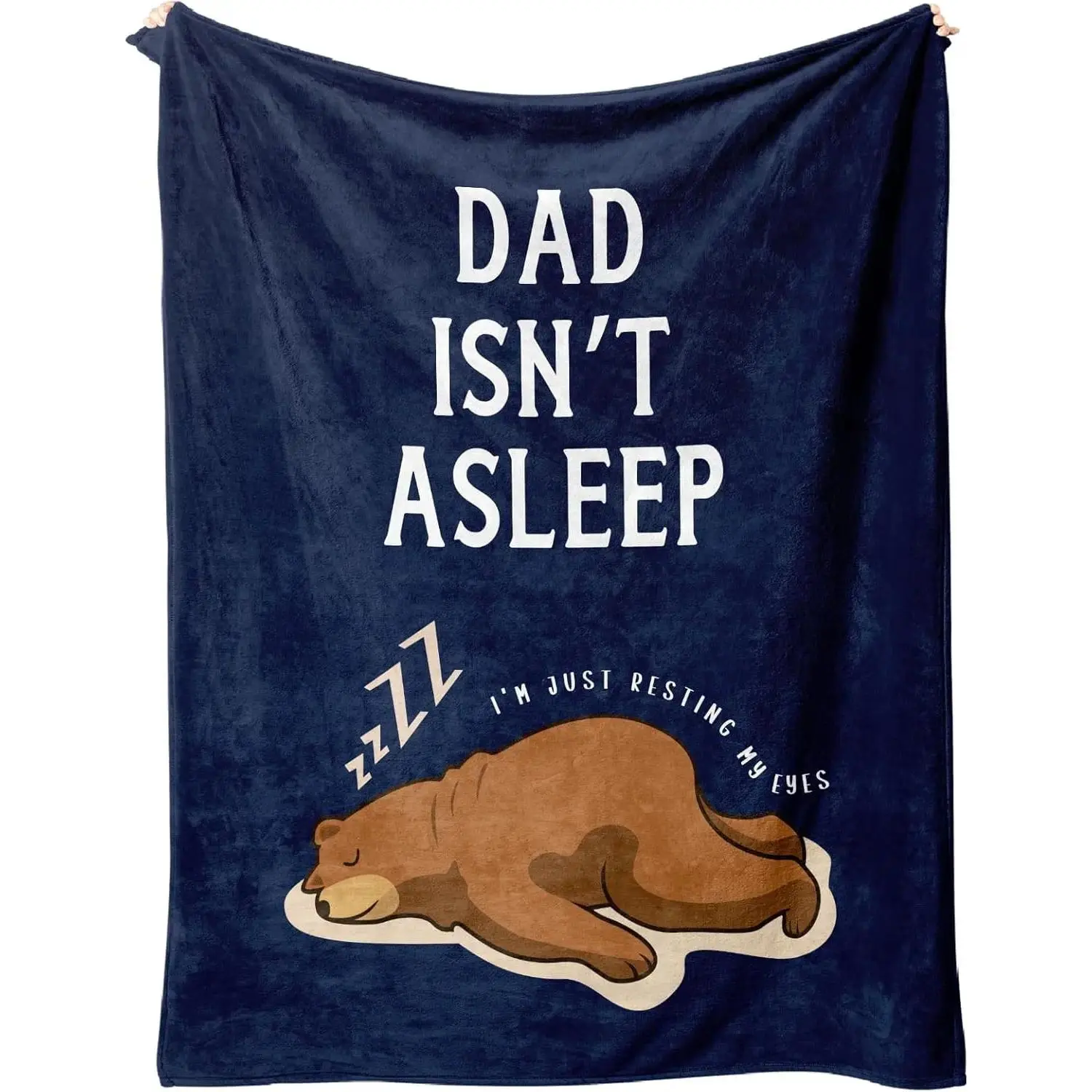 [Father's Day Gift] Funny Dad Blanket, “Dad Isn’t Asleep” Blue Flannel Throw Blanket, Father's Day Gift for Dad from Daughter or Son, Cozy Birthday Christmas Gift
