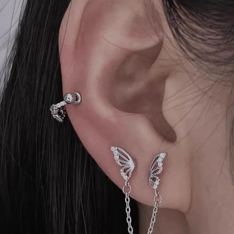 New Hollow Heart Zircon 316L Stainless Steel Annular Ear Bone Nail, Trendy U-Shaped Titanium Steel Earring, Y2K Punk Jewelry Accessories