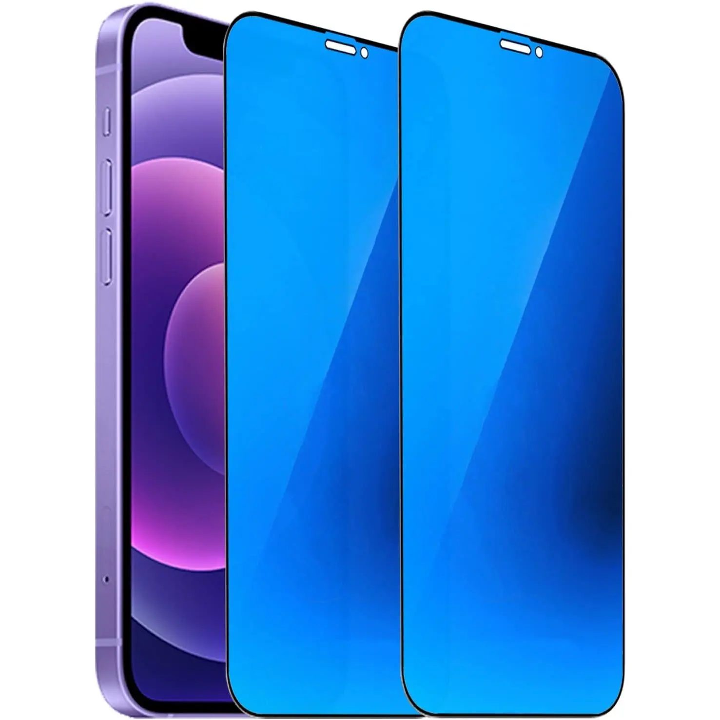 2 Pack Anti-Blue  Tempered Glass Suit for  12 /  12 Pro Mirror Anti-Spy Screen Protector Anti-Peeping Film Electroplated 9H Hardness Anti-scratch 6.1 inch (Blue)