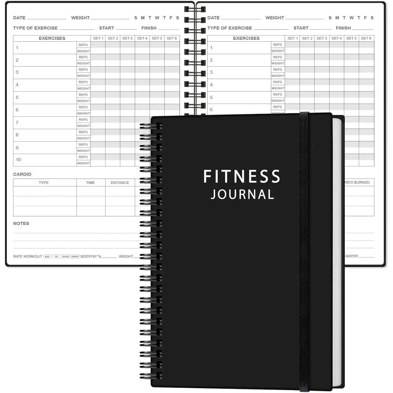 Fitness Journal for Women & Men - A5 Workout Journal/Planner Daily Exercise Log Book to , Gym, , Bodybuilding Progress - Daily Personal  &  , Spiral-Bound, 5.8" x 8.3", Deep Black