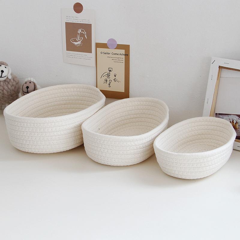 Woven Nordic Rope Storage Baskets - Organize Boxes, Desktop Sundries, Key, Cosmetics - Natural Fiber - For Home & Office - Perfect Gift for Housewarming & Organization Enthusiasts - Room Organization Products