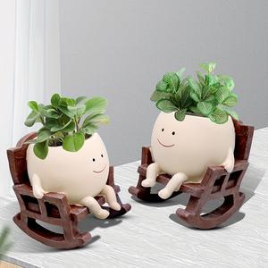 cartoon design resin vase, 1 piece cute chair design vase with drain hole, decorative flower pot for home office desk, modern plant vase home decor, ornaments, cute desktop decoration