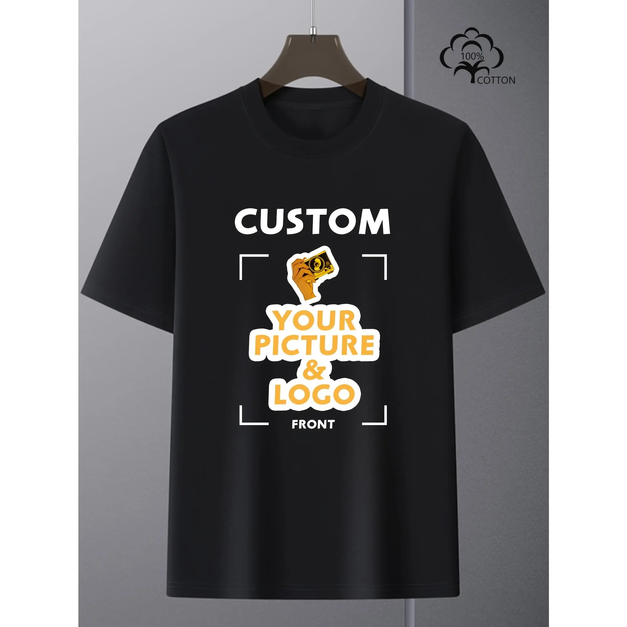 Customized T-Shirt Pure for Men And Women, Front Can Be Printed with Photos, Patterns, Daily Wear Round Neck Casual Short Sleeves, Personalized Customization For, Couples, Parent-Child Holiday Gifts