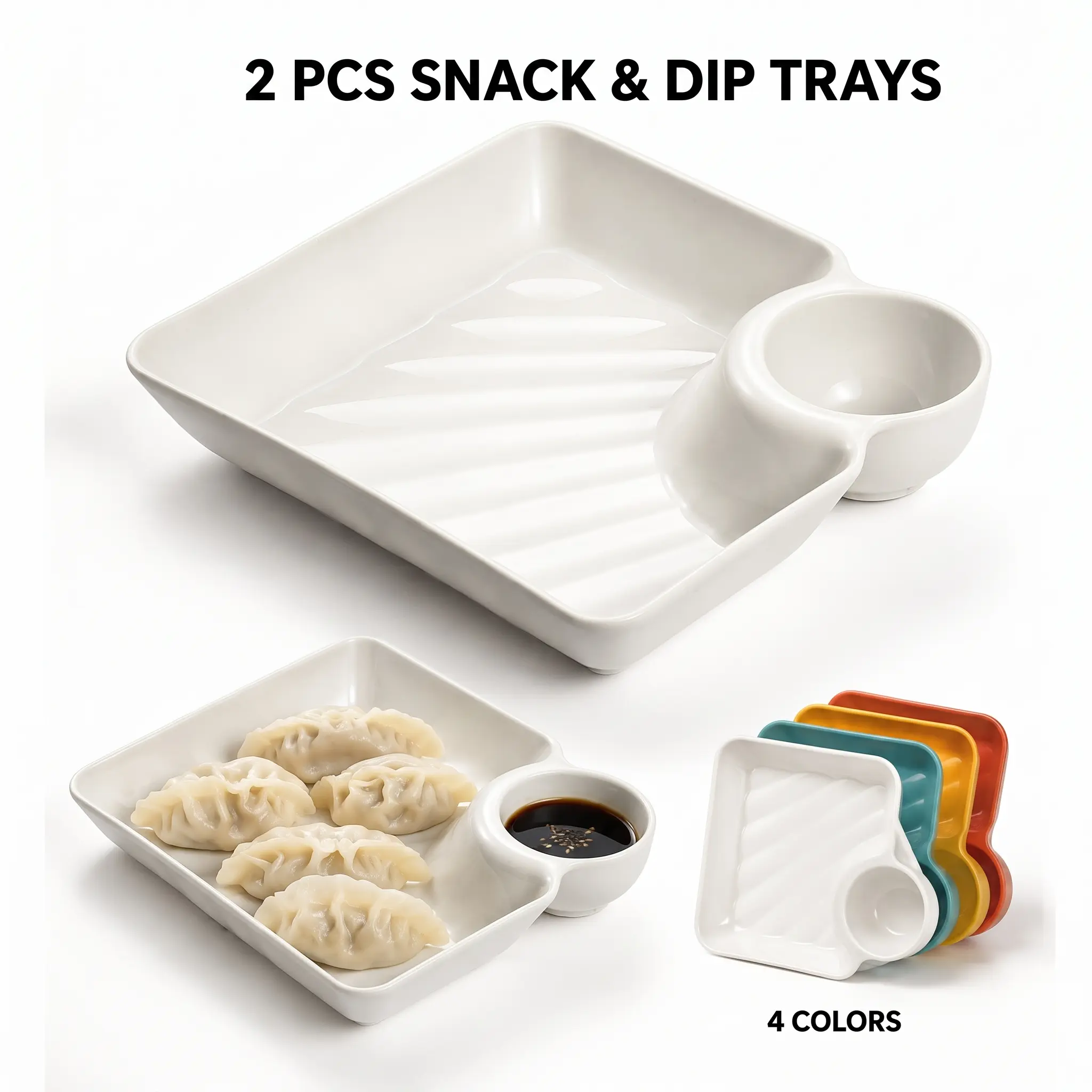 2 PCS Plastic Dumpling Plates with Sauce Compartment, Salad Serving Plates, Tableware, Party Plates, Platters for Serving Food Party, Snack and Sushi Dishes for Appetizers, Tortilla Dip, Fruit, Parties and Picnics-YY1
