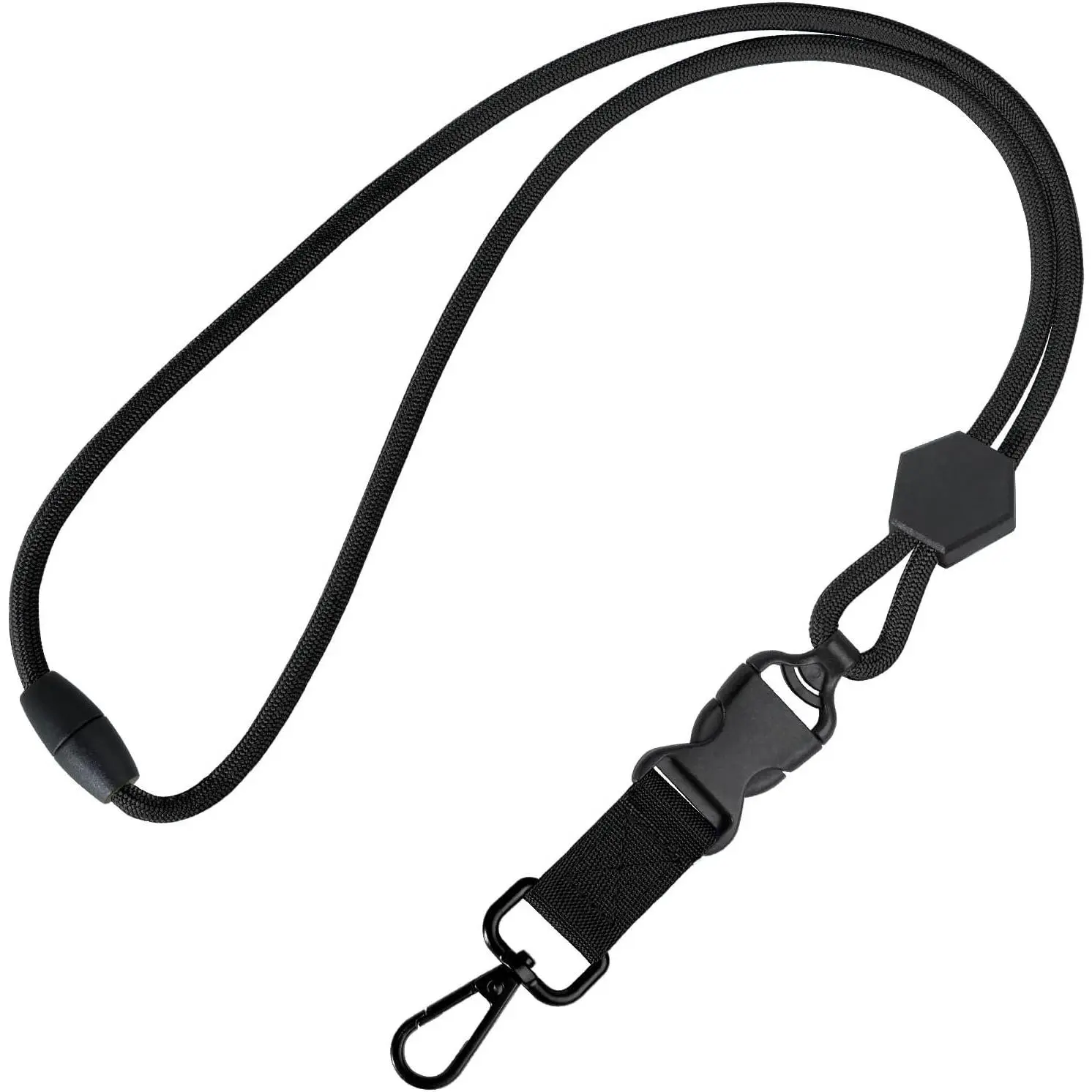 Breakaway  Lanyards for ID Badges, Adjustable Sturdy Round Cord Heavy Duty Key Lanyard with Detachable Buckle for Men Women   Card Holder (Black)