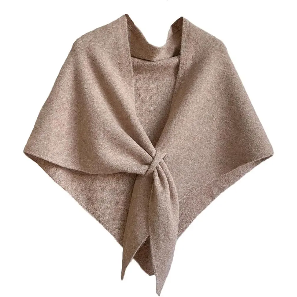 Women Elegant Knit Triangle Shawls Wraps Trendy Solid Color Tie Up Knotted Pashmina Scarf Sweater Fall Winter