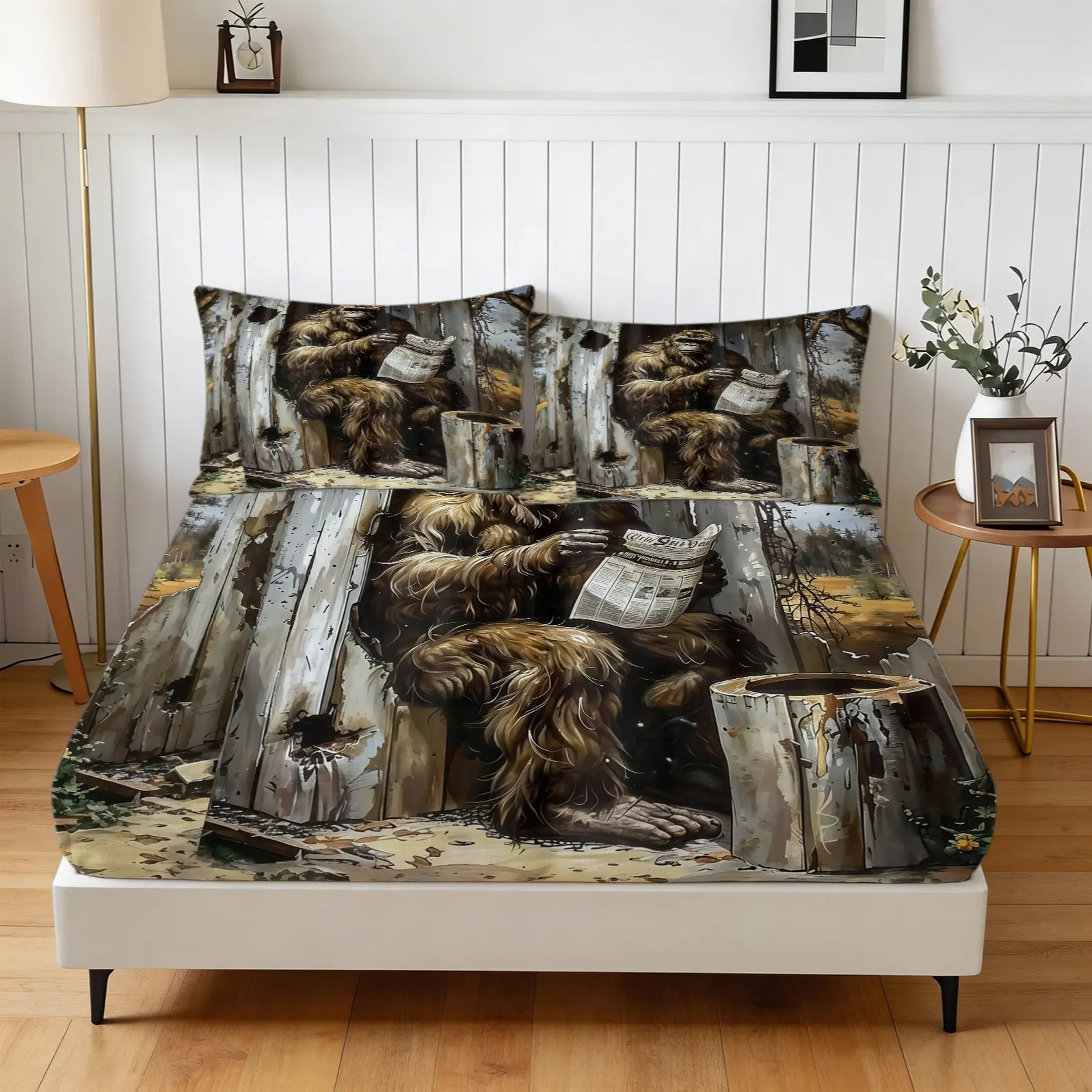 3-Piece Orangutan Pattern Fitted Sheet Set, Soft And Comfortable Bedding Set, Including 1 Sheet And 2 Pillowcases (Pillow Inserts Not Included), Suitable For Teenagers And Adults, Bedroom, Apartment, Guest Room, Dormitory Scene