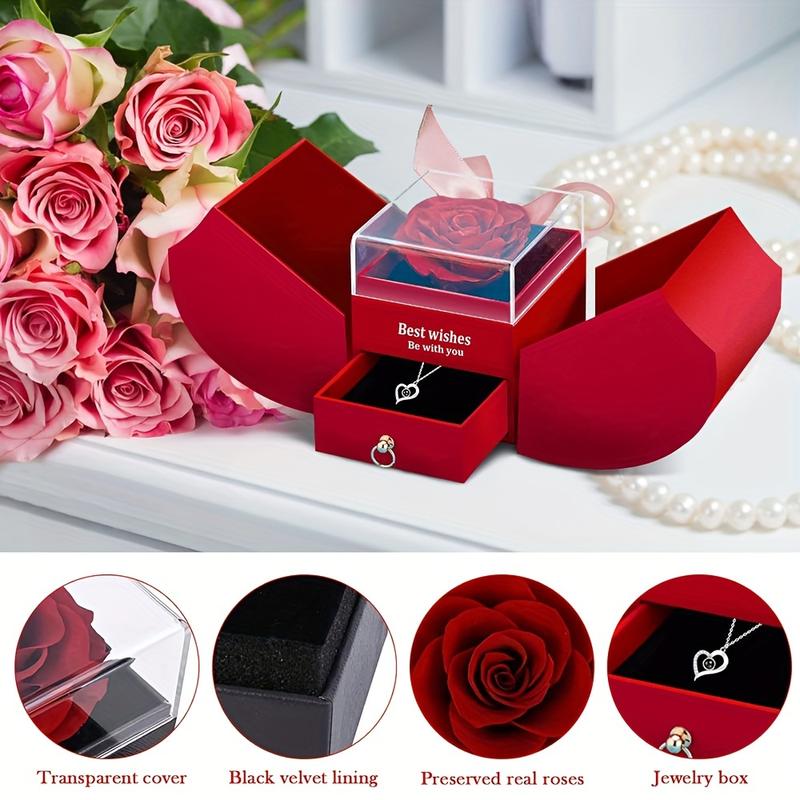 100 Languages Heart Shaped Preserved Rose I Love You Necklace for Mom, Wife, Girlfriend on Mothers Day, Valentines Day