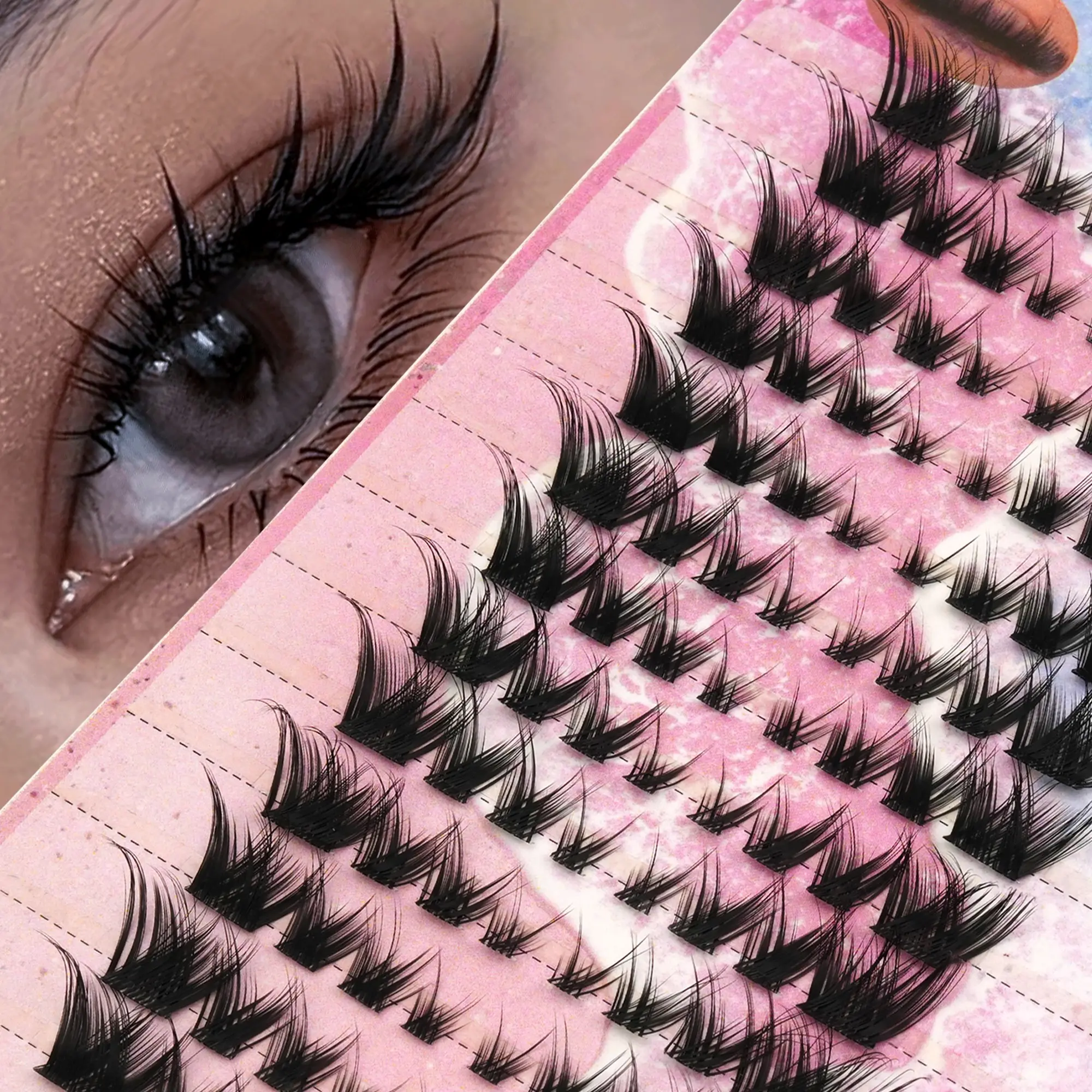 104 Pcs Fox Eye Lashes, Self-Adhesive False Eyelashes, No Glue Lash Clusters, 8-14mm Mixed Length, Lightweight Reusable, C Curl, for Daily, Date, Party, Dinner Makeup