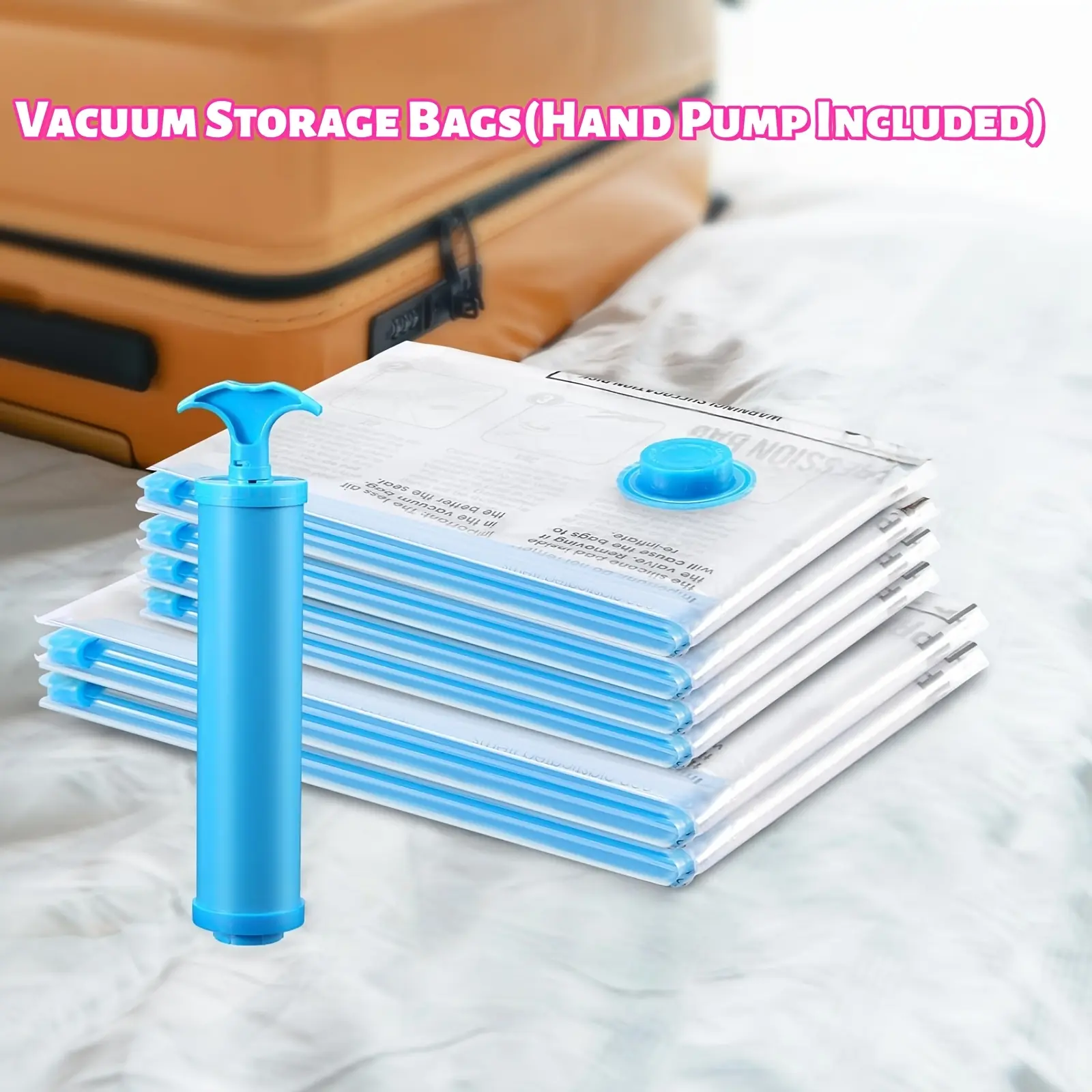 Vacuum Storage Space Saver Bags, 4 Sizes (24/28/32/40 Inch), Leakproof Vacuum Seal Compression Bags with Hand Pump, Ideal for Clothes, Blankets, Pillows, Travel, Moving, Home Organization
