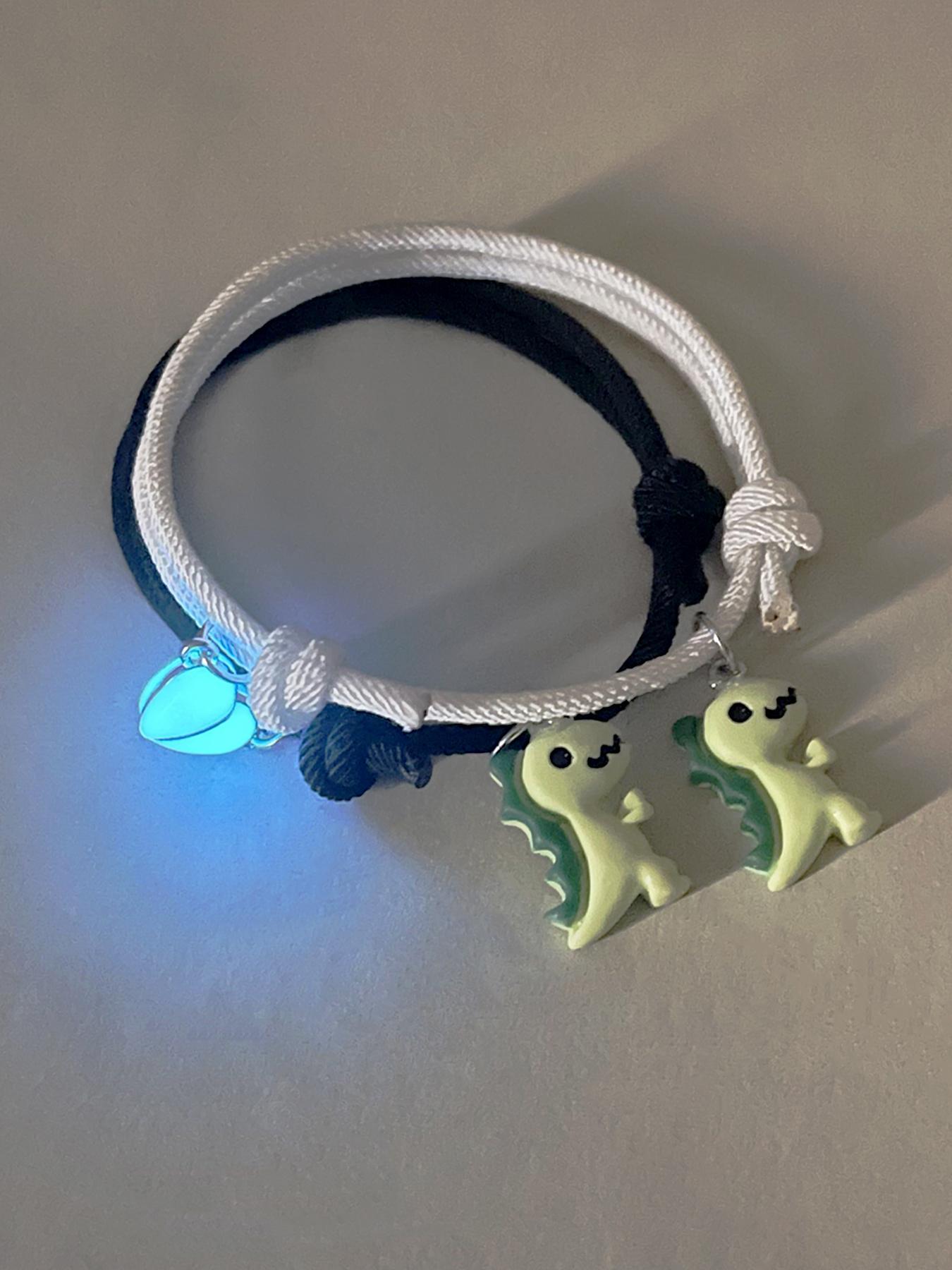 Cute Dinosaur & Magnetic Heart Design Bracelets, 2 Counts/set Fashionable Couple Bracelets for Women & Men, Trendy All-match & Exquisite Jewelry for Gift, Valentine's Day, Gift