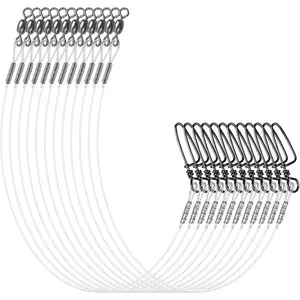Fluorocarbon Fishing Leaders, 24pcs Invisible Wire Leader Line with Swivels Snap Fluorocarbon Fishing Line Leader Connects Lures Bait Hooks for Saltwater Freshwater 20lb-50lb