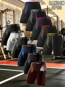 5 Pcs Men's Long Sport Underwear, Smooth Breathable Non-Rolled Edges, Comfortable for Running Fitness Commuting, Random Mixed Colors