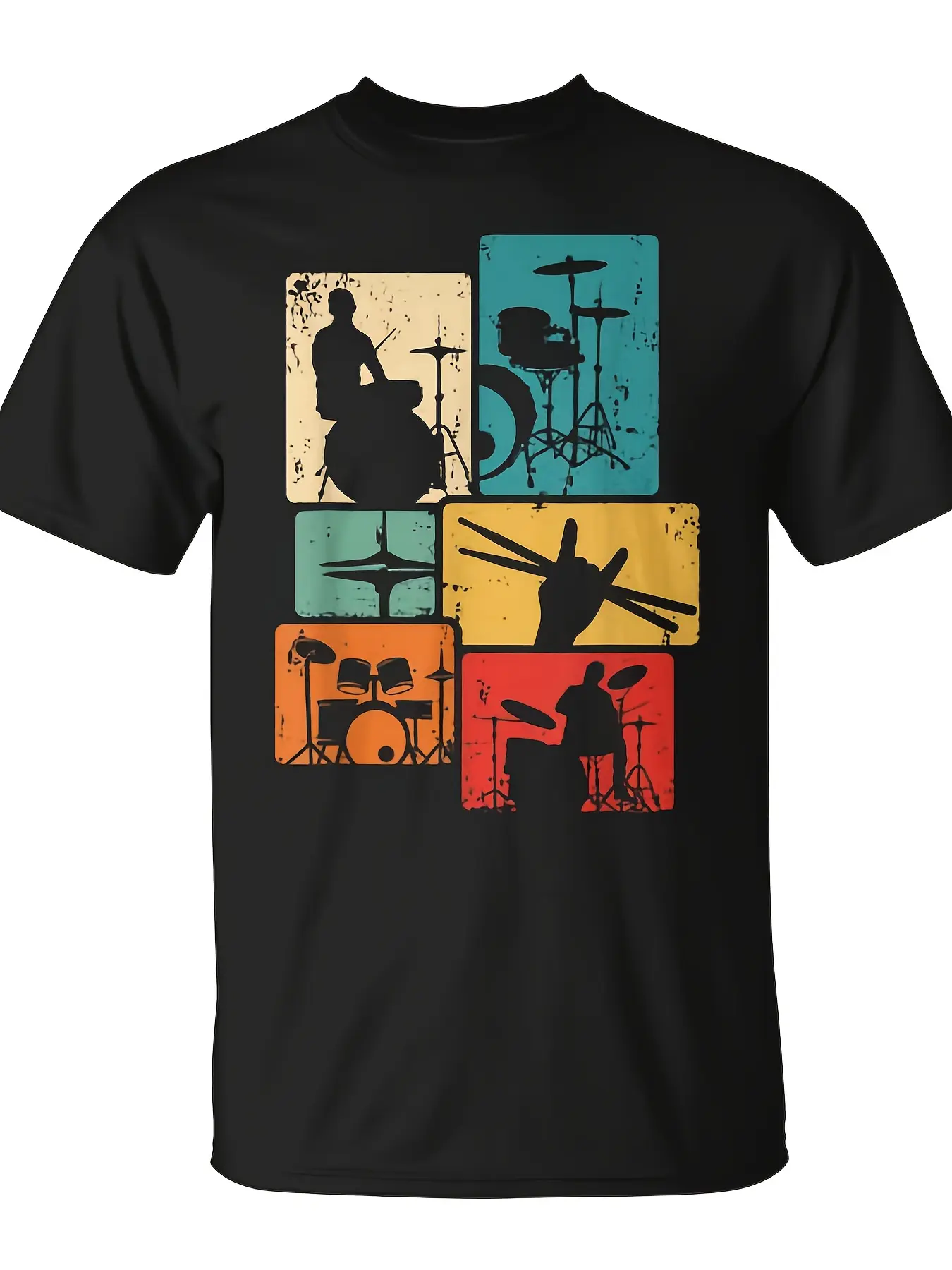 Drum Player Rock Music Drumsticks Drumming Vintage Drummer T-Shirt |   Monsterry Unisex, Funny Christmas Novelty, Summer Trendy Streetwear, Top Quality Comfortable Casual, Printed T-shirt, Pure 220G, All-season, Crew Neck, Regular Fit