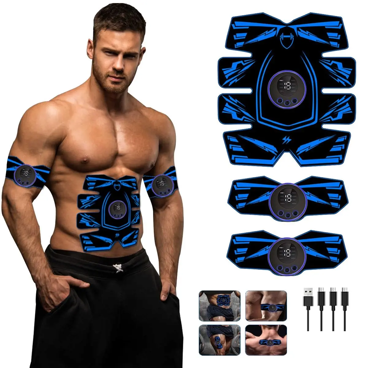 Abs Stimulator, Abdominal Machine, Smart Gym System, Core Trainer, Multi-Part Massage, Home Office Exercise Equipment for Men and Women, Rechargeable Wellness Belt