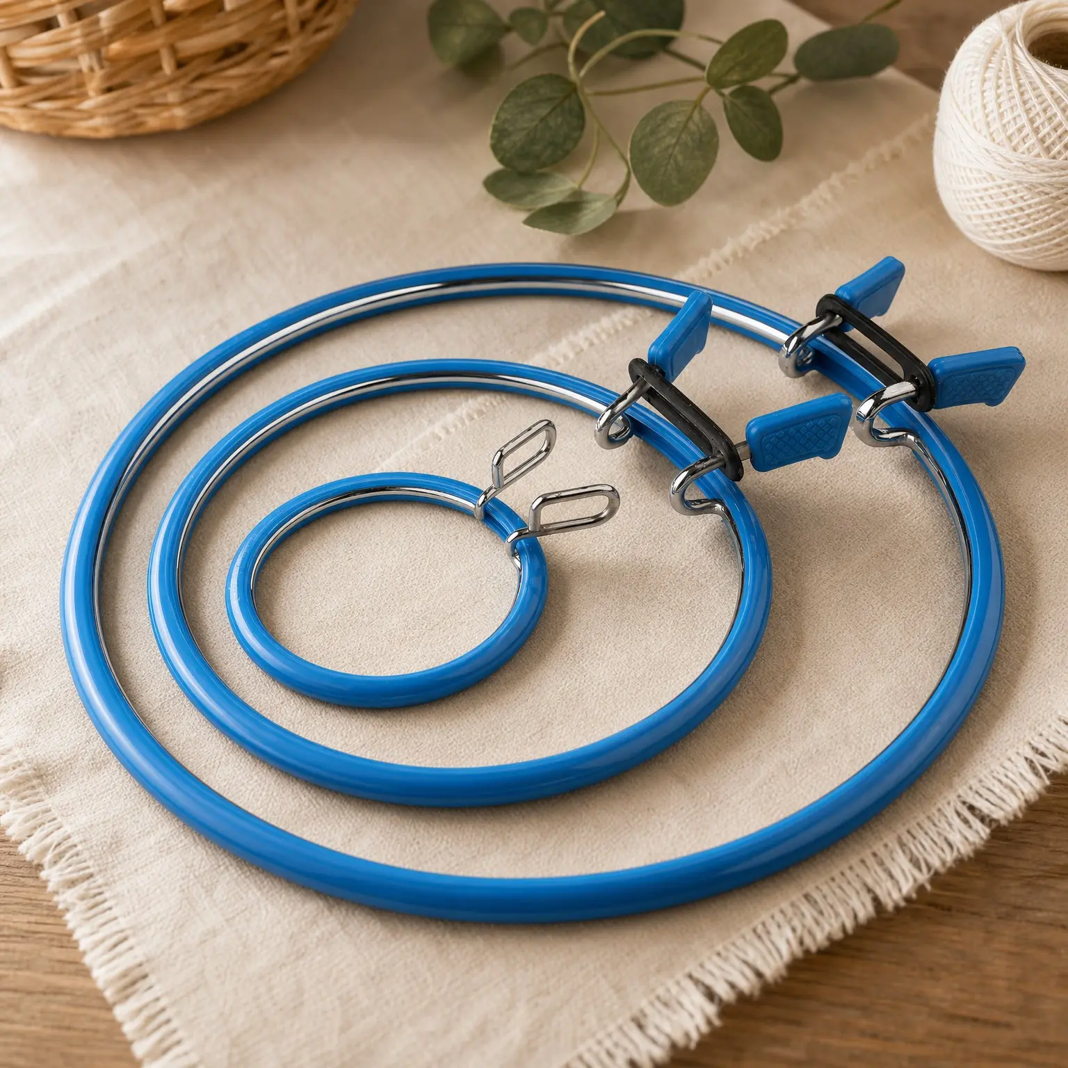 Metal Spring Tension Embroidery Hoops, Cross Stitch Hoops, Darning Hoops, Blue, Mixed SizesGift
