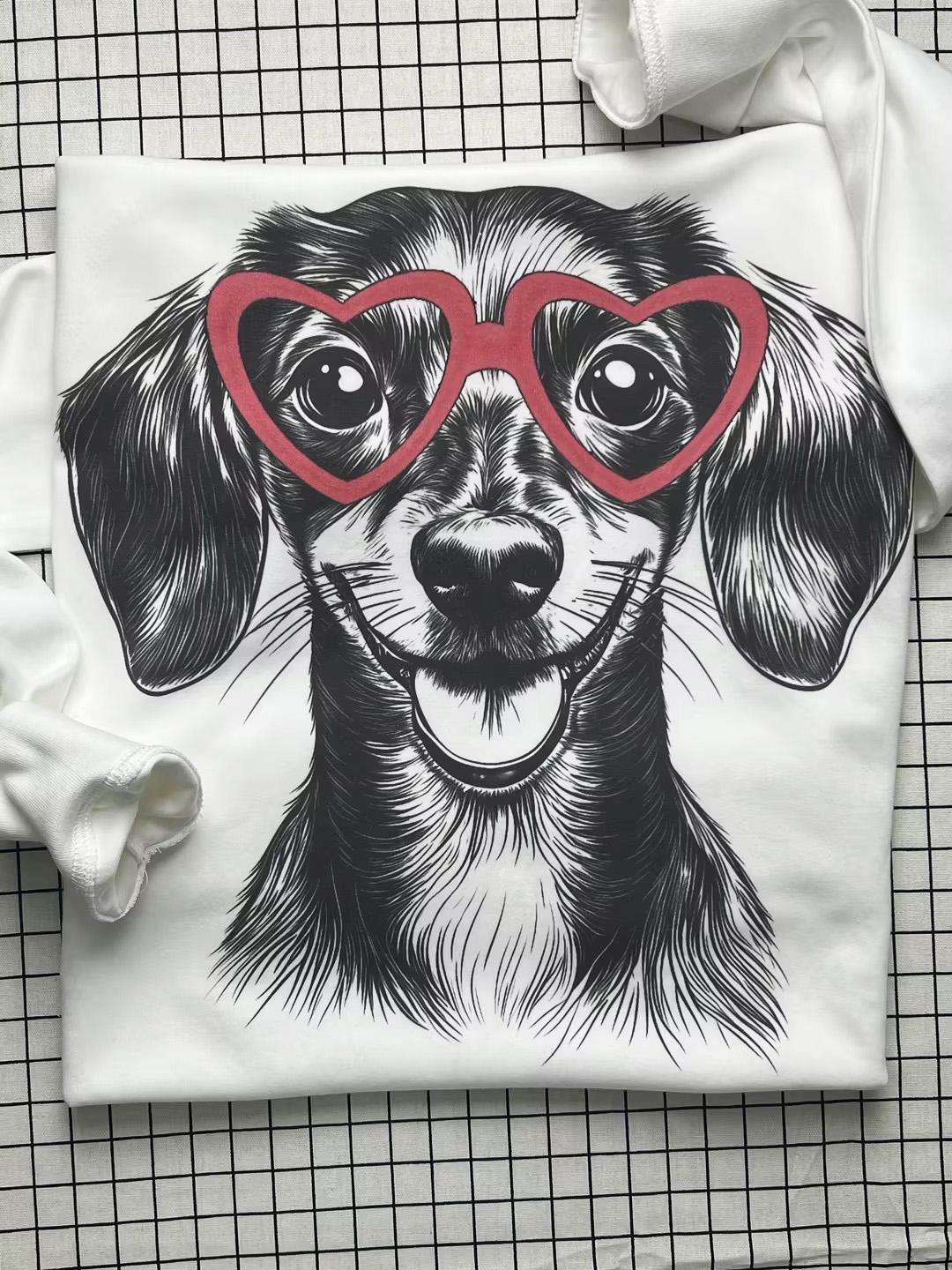 XL-3XL Cute Dog with Red Heart Glasses Sweatshirt Soft Cotton Hoodie for Pet Lovers Fun Graphic Casual Everyday Wear XL-3XL Cute Dog with Red Heart Glasses Sweatshirt Soft Cotton Hoodie for Pet Lovers Fun Graphic Casual Everyday Wear