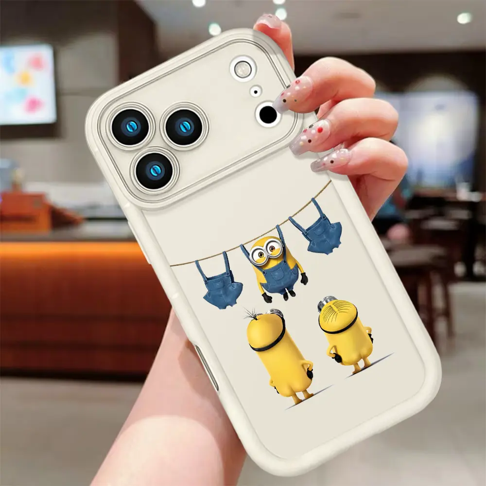 Minions Funny Laundry Scene Phone Case, Large Window Camera Frame Soft TPU Shock‑Absorbent Protective Cover for iPhone, Cute Cartoon Minion Character Print Phone Shell, Trendy Gift for Kids Teens Girls for iPhone 17 16 15 14 Pro Max 13 12 11 XR XS X