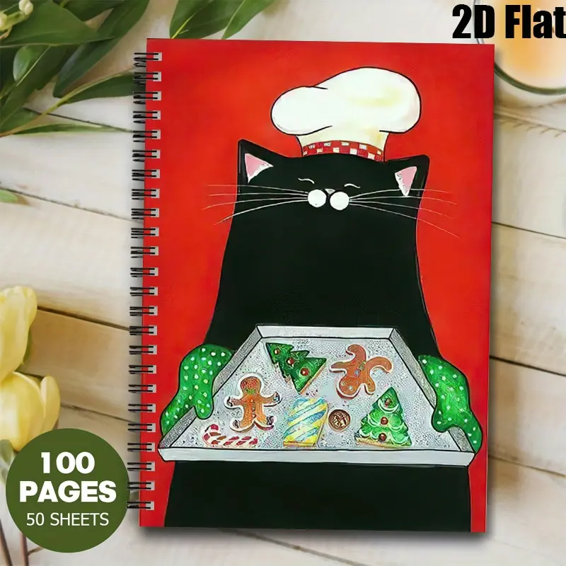 1 Christmas Chef Cat Spiral Coil Notebook, 5.7x8.26 inch, Cute Baking Themed Journal with Lined Pages, Perfect for Holiday Baking Notes, Christmas Gift Ideas, Xmas Kitchen Recipes, Festive Dessert Planning Notebook for Bakers and Cat Lovers [2D] Fla