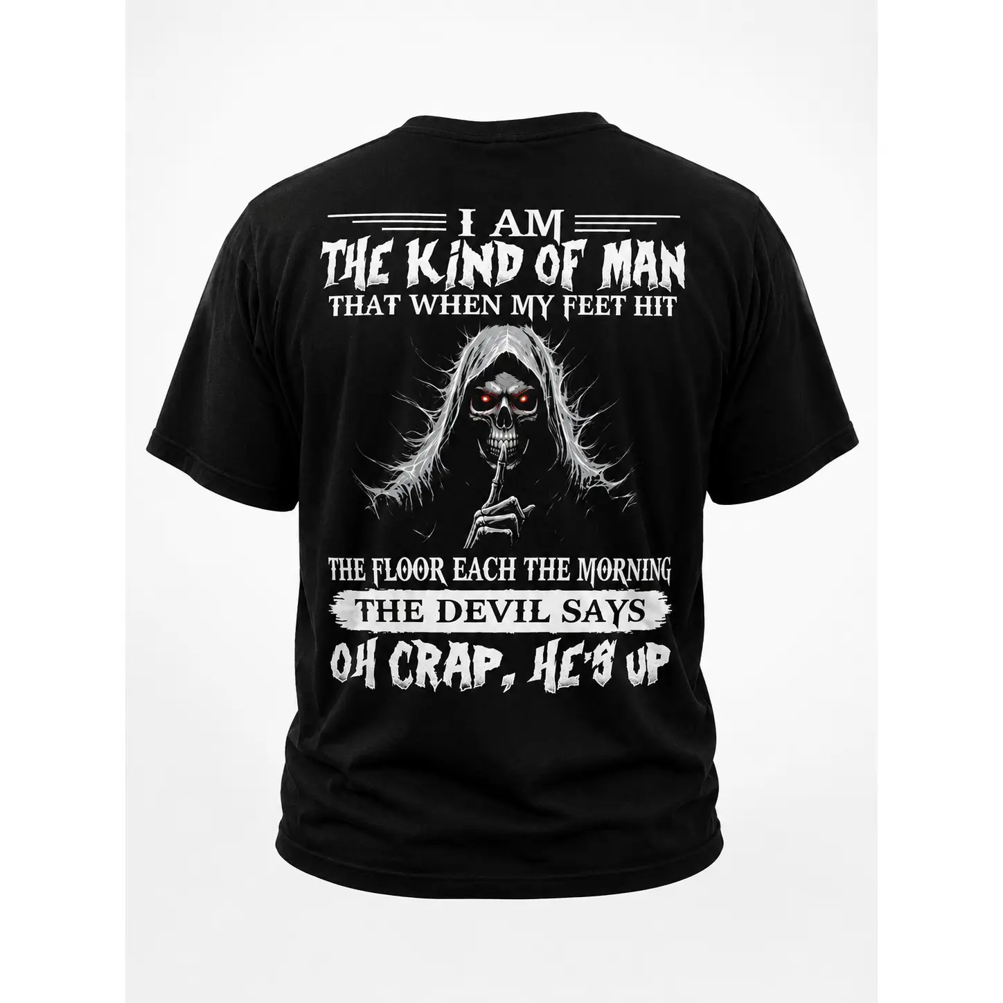 Men's "Devil Says Oh Crap" Graphic T-Shirt with Reaper Skull Print, Casual Short Sleeve Menswear Top, Tshirt, Shortsleeve, Round Neck, Hand Wash, Reaper Print, Men’s Clothes, Casual Shirt, Men's T Shirts, Medium Length