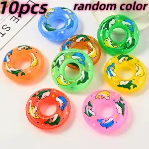 10pcs Mini Pet Swim Rings, Multi-Use Lightweight Inflatable Swim Rings, Random Colors, Dolphin Shape, Ideal for Pet Bathing, Turtle, Aquarium Decor