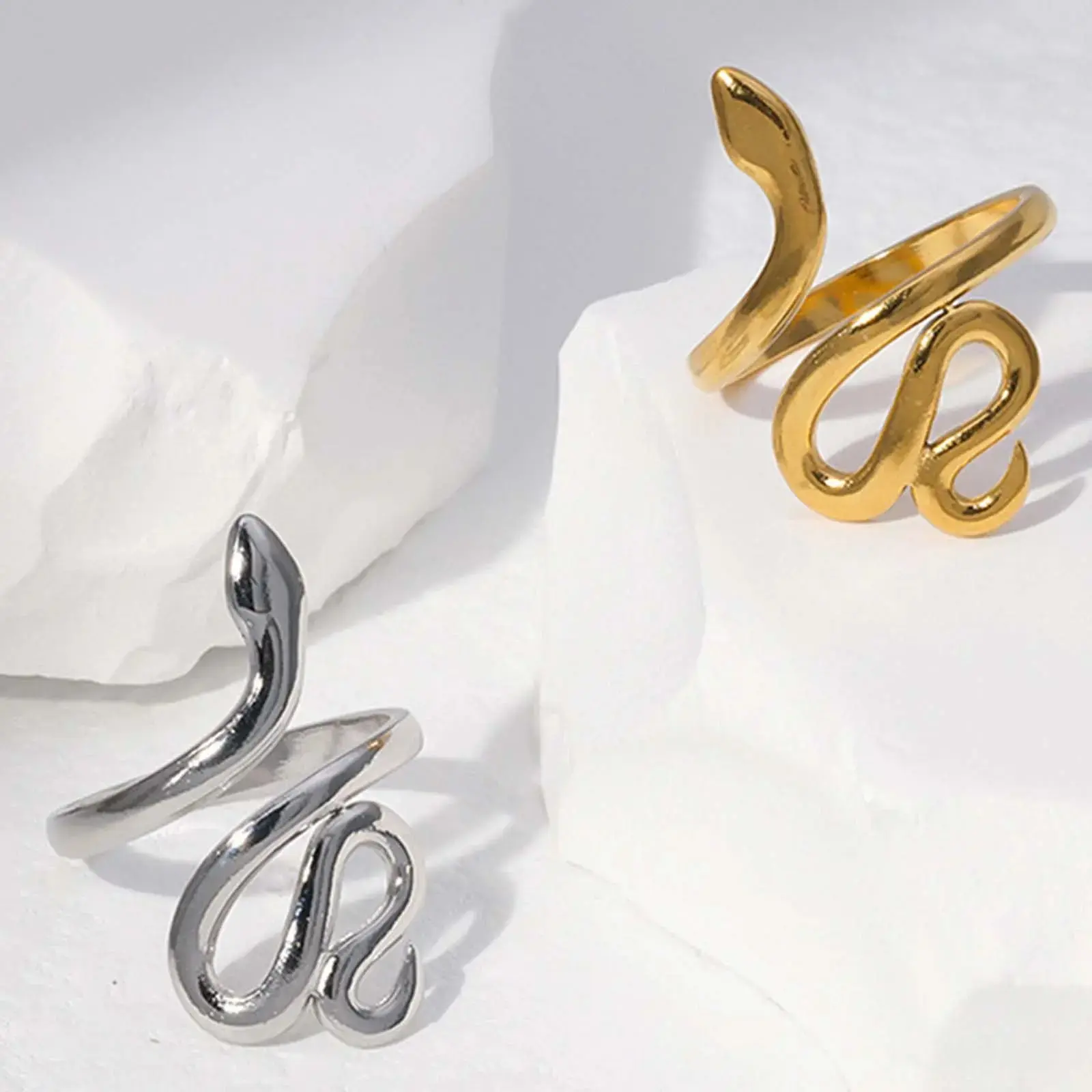 Snake-shaped open ring stainless steel polished index finger ring fashion accessories daily match
