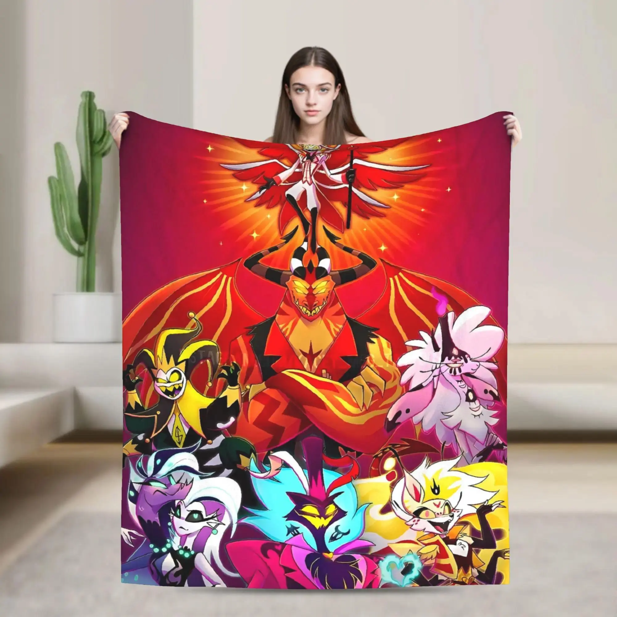Helluva Boss Loona Flannel Throw Blanket Soft Warm Cartoon Blanket for Couch Chair Travel Gift Outdoor Cold Weather