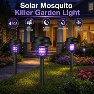 4PCS Solar Bug Zapper Lights Outdoor, 2-in-1 Mosquito Killer and Garden Pathway Lights, Waterproof Solar Powered Insect Trap with Auto Dusk to Dawn Lighting, Cordless Fly, Gnat and Moth Control for Backyard, Patio, Lawn, Camping and Outdoor Living
