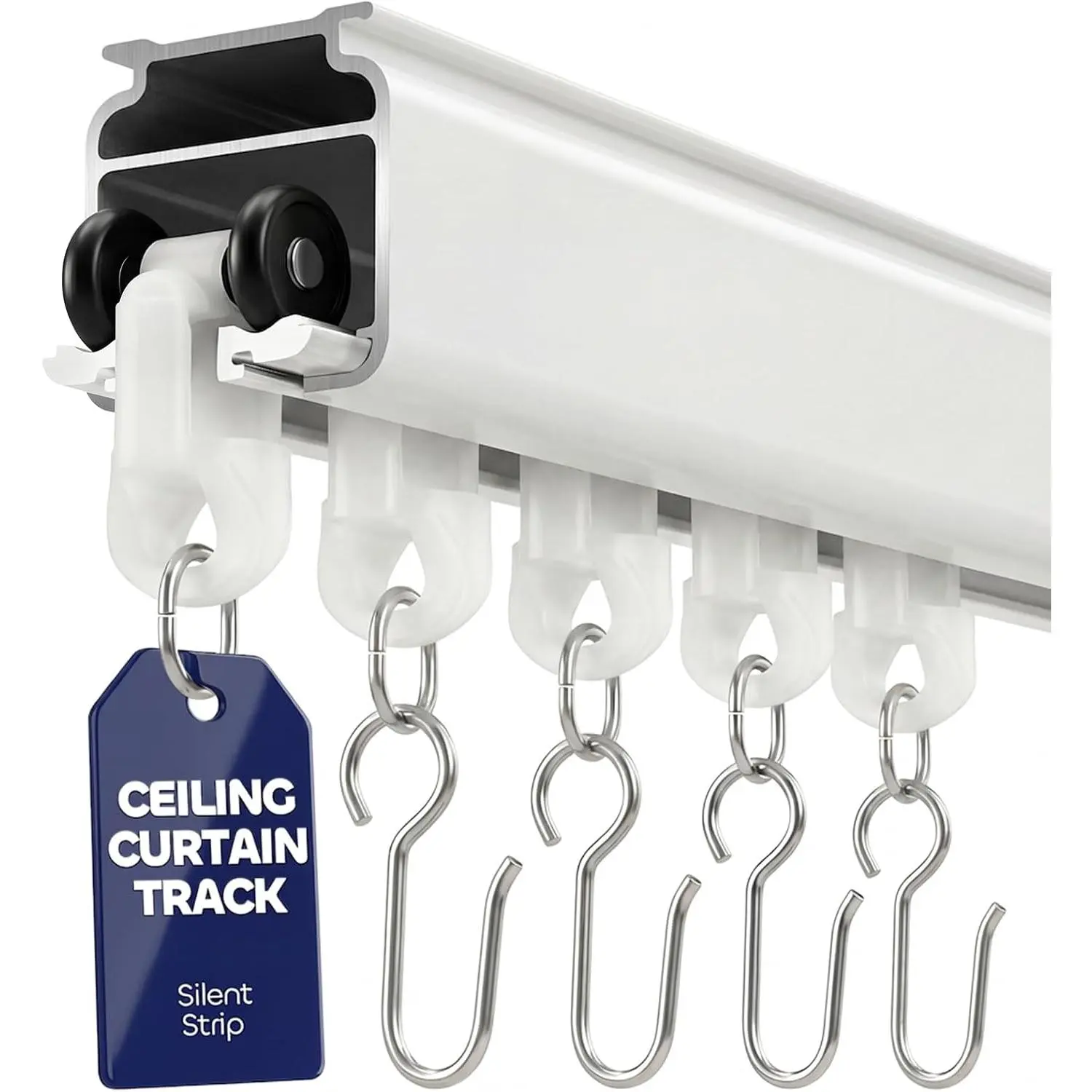 Ceiling Curtain Track for Room Divider, Curtain Track Ceiling Mount/Wall Mount Rail Set with Roller Hooks, Cut-to-Fit White, 9ft - 12ft
