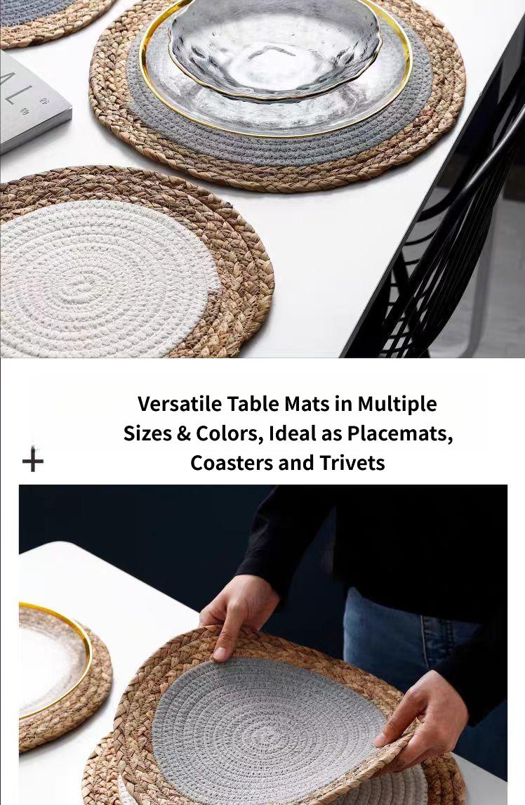 Warm-toned natural grass woven placemats, cotton rope heat-insulating placemats, decorative forest-themed coasters and plate mats